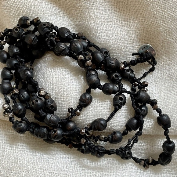 Chan Luu Black Wrap Bracelet skulls triple nugget beads 925 silver close Unisex - Picture 3 of 6